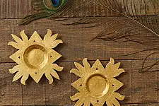 Ahar ~ Brass Handmade Lotus T-Light Holder - (Set of Two)