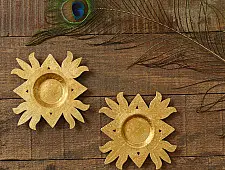 Ahar ~ Brass Handmade Lotus T-Light Holder - (Set of Two)