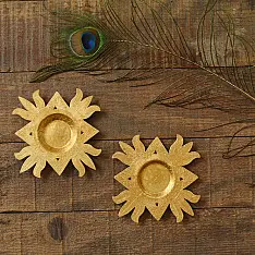 Ahar ~ Brass Handmade Lotus T-Light Holder - (Set of Two)