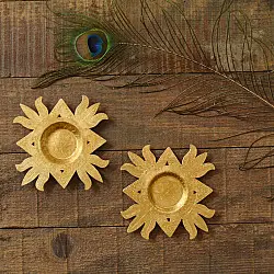 Ahar ~ Brass Handmade Lotus T-Light Holder - (Set of Two)