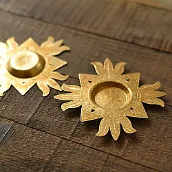 Ahar ~ Brass Handmade Lotus T-Light Holder - (Set of Two)