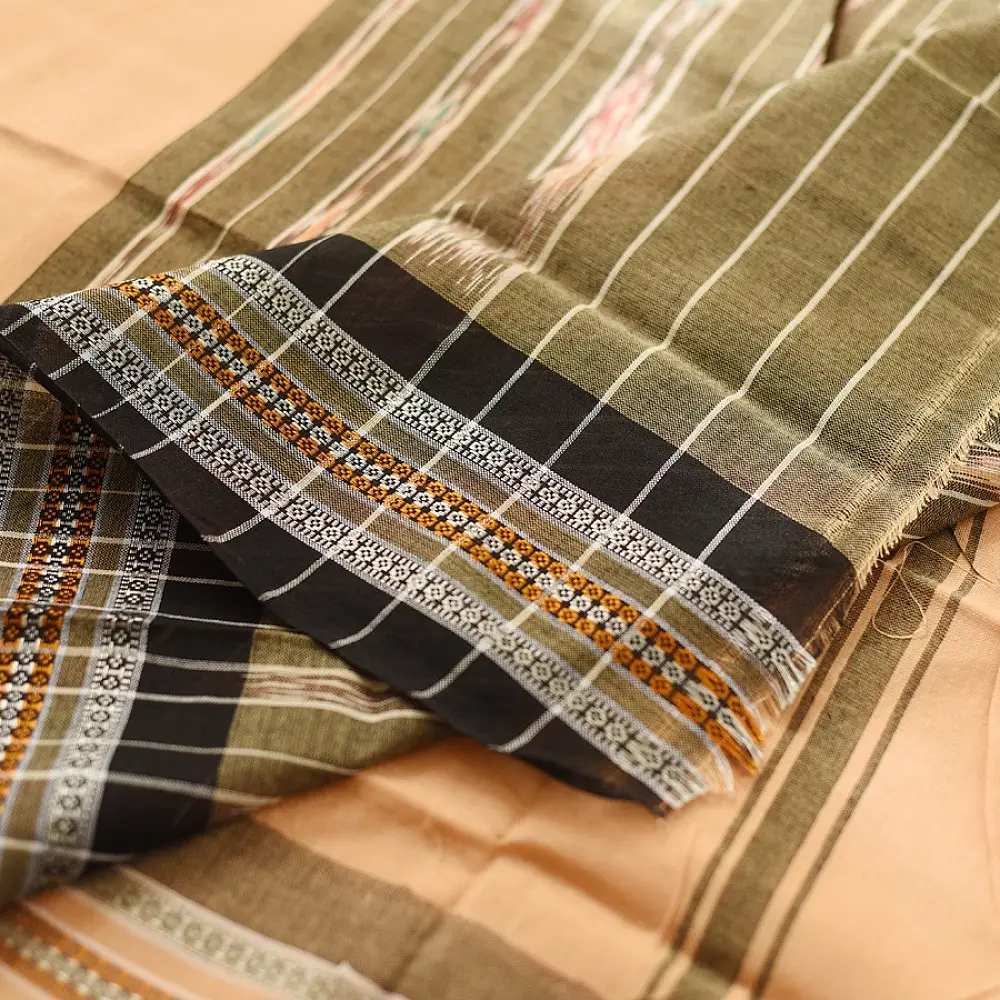 Cotton weaves ~ Ikat Saree { Badami }