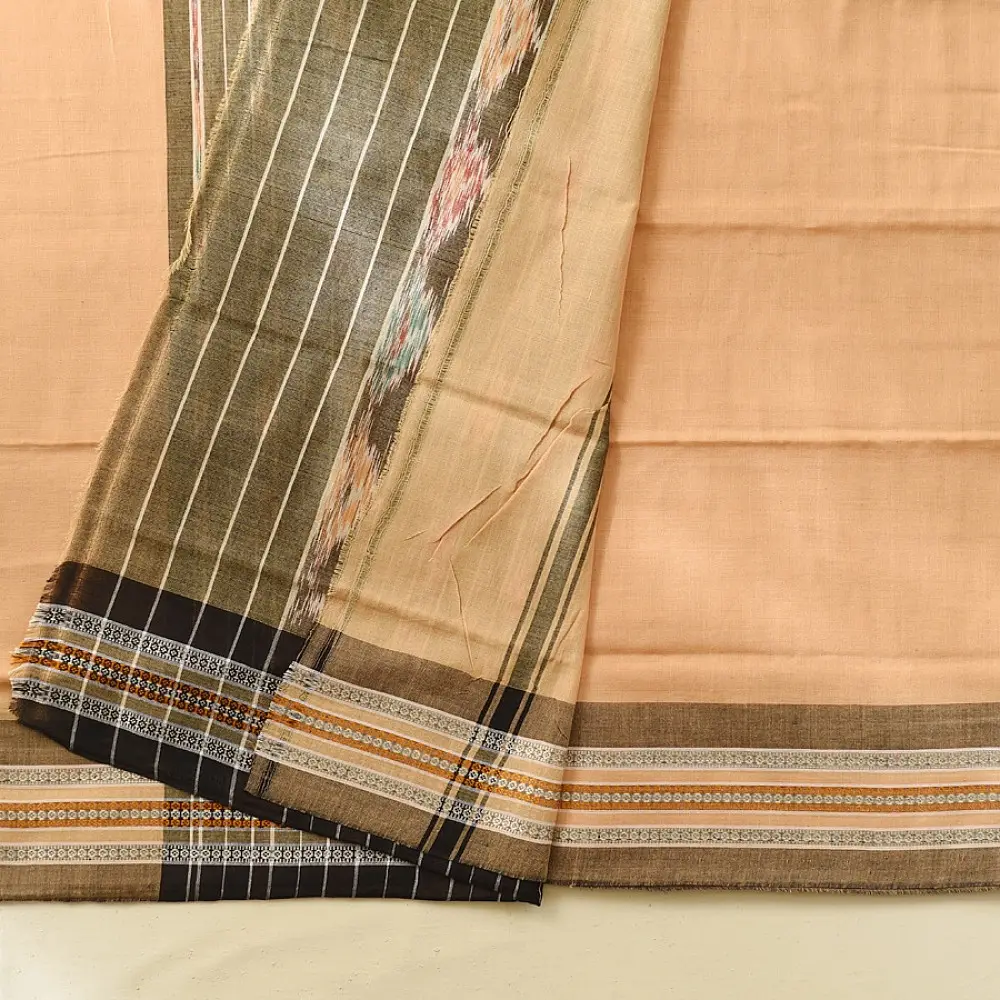 Cotton weaves ~ Ikat Saree { Badami }