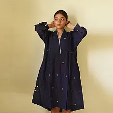 Jamdani - Handloom Cotton Dress - Navy Blue