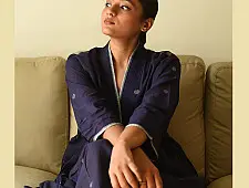 Jamdani - Handloom Cotton Dress - Navy Blue