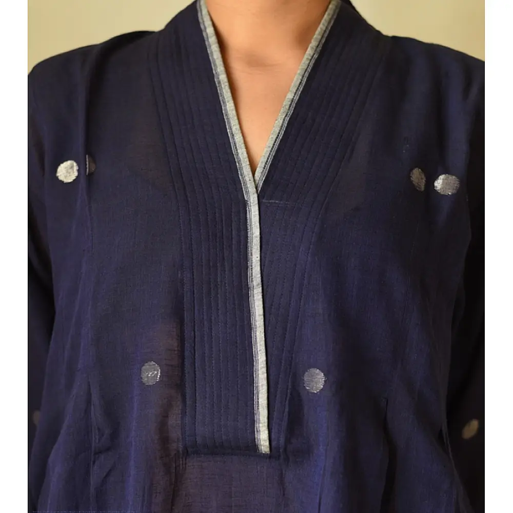 shop Jamdani - Handloom Cotton Dress  - Navy Blue