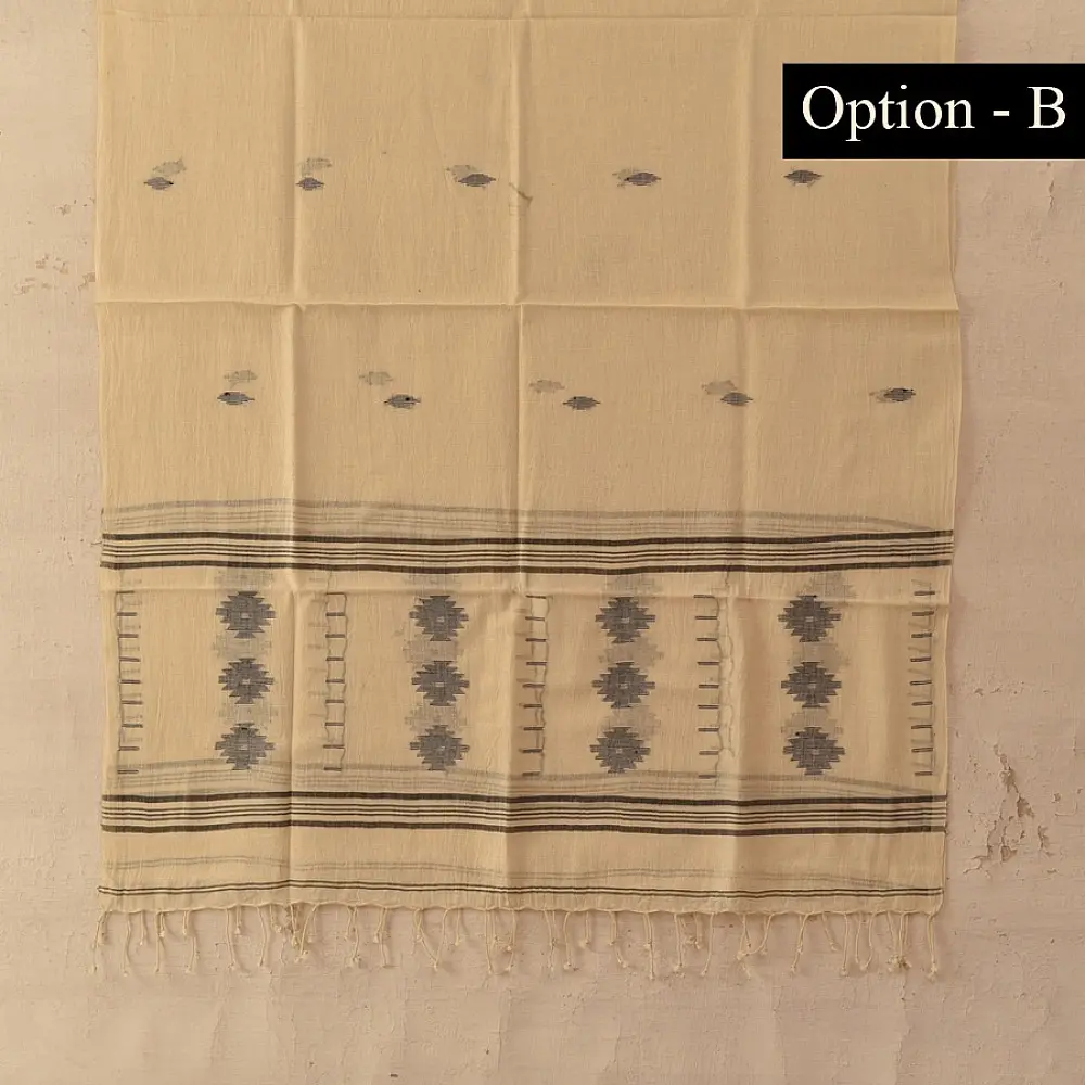 shop Handloom Soft Cotton Jamdani Off White Stole (Two Options)