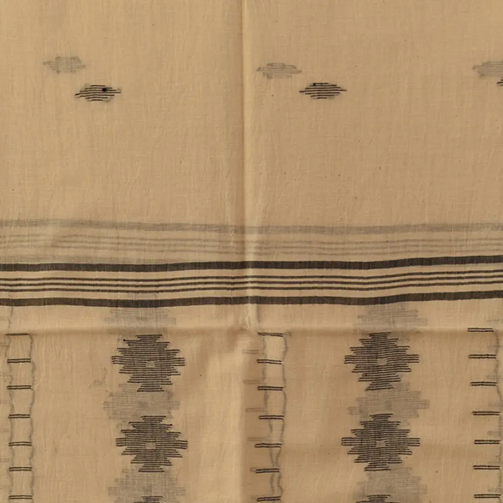 shop Handloom Soft Cotton Jamdani Off White Stole (Two Options)
