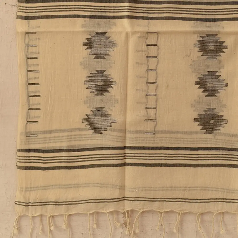 shop Handloom Soft Cotton Jamdani Off White Stole (Two Options)
