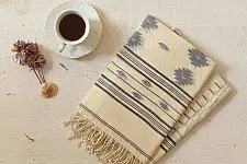 Aamaya . आमाया | Handloom Soft Cotton Jamdani Off White Stole (Two Options)