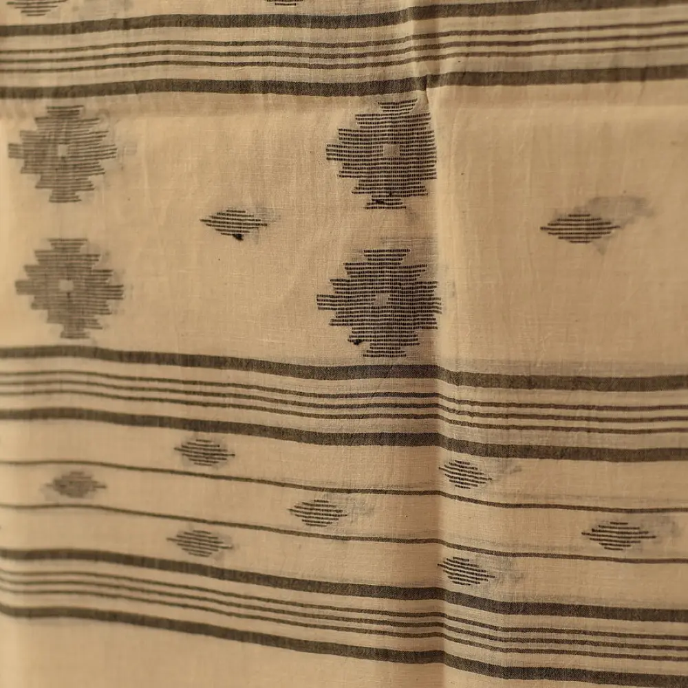 shop Handloom Soft Cotton Jamdani Off White Stole (Two Options)