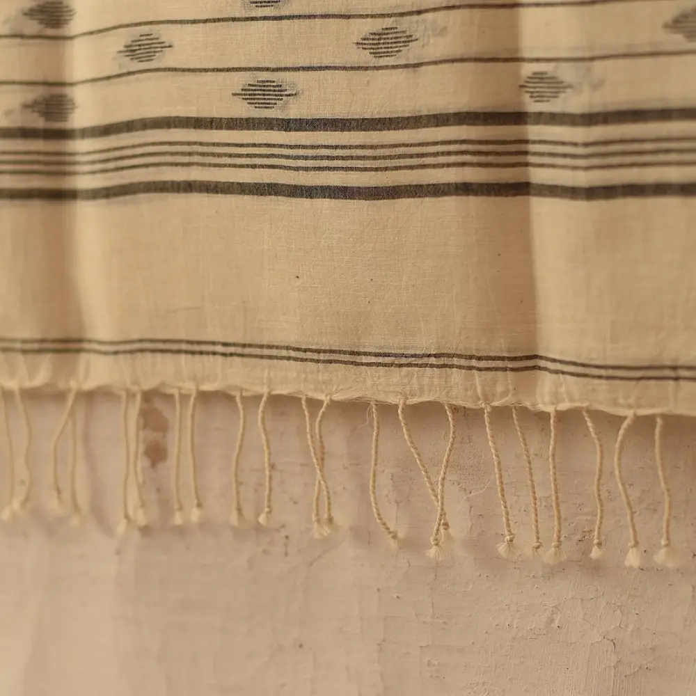 shop Handloom Soft Cotton Jamdani Off White Stole (Two Options)