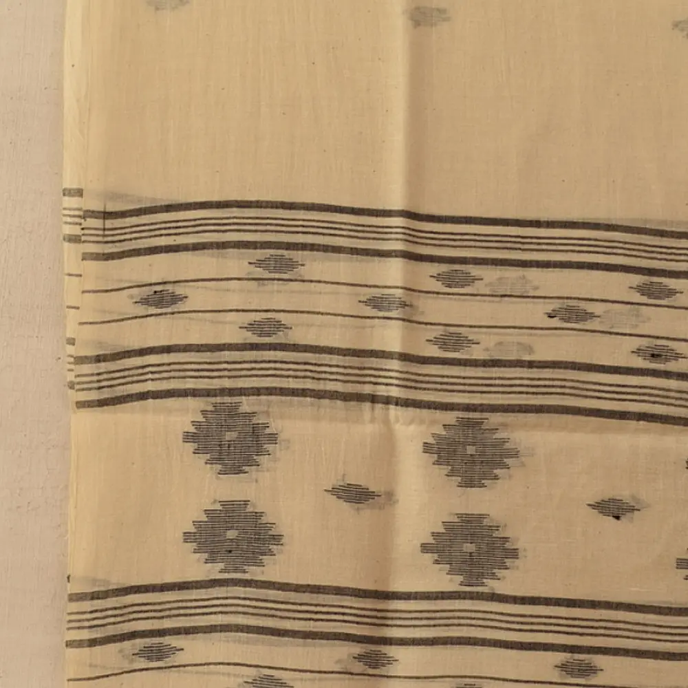 shop Handloom Soft Cotton Jamdani Off White Stole (Two Options)