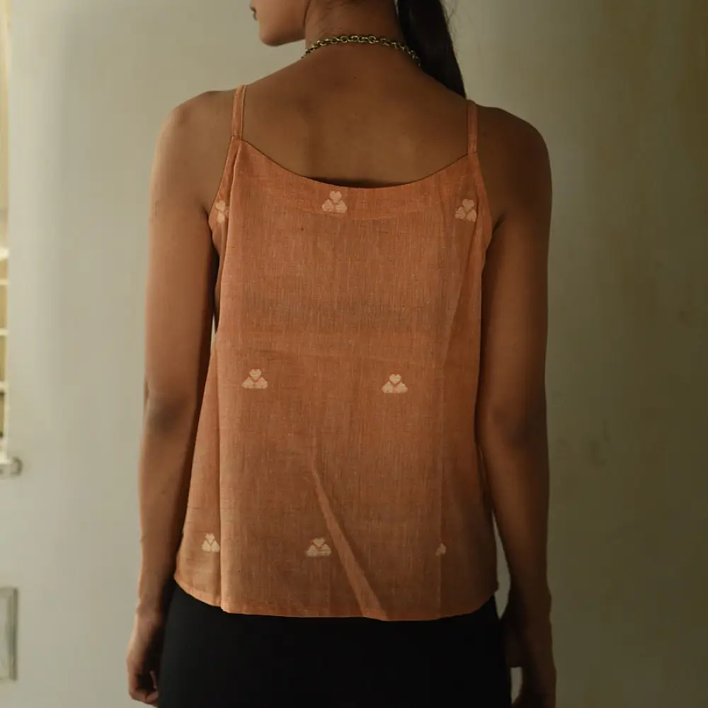 buy Handloom Jamdani Sleeveless Top - Light Brown