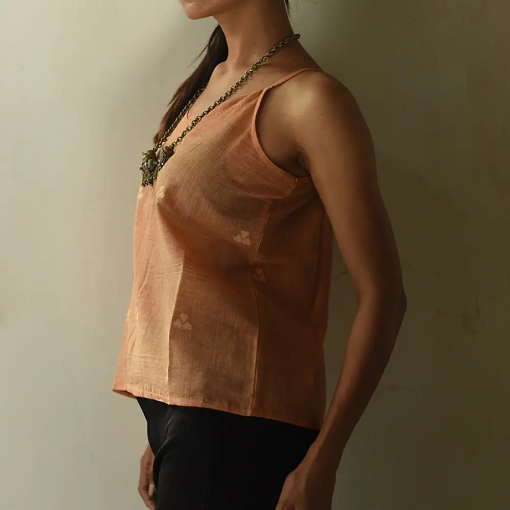 buy Handloom Jamdani Sleeveless Top - Light Brown