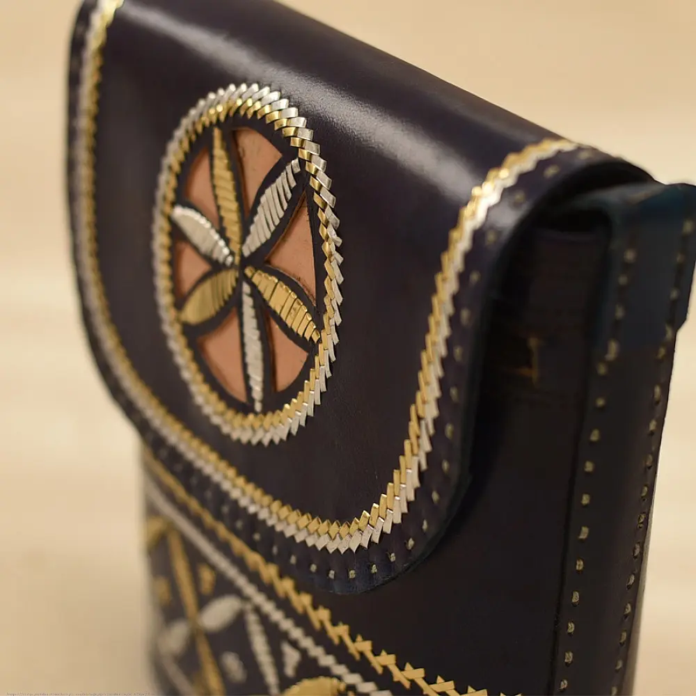 shop Kutchi Leather Sling Handbag / Purse - Blue