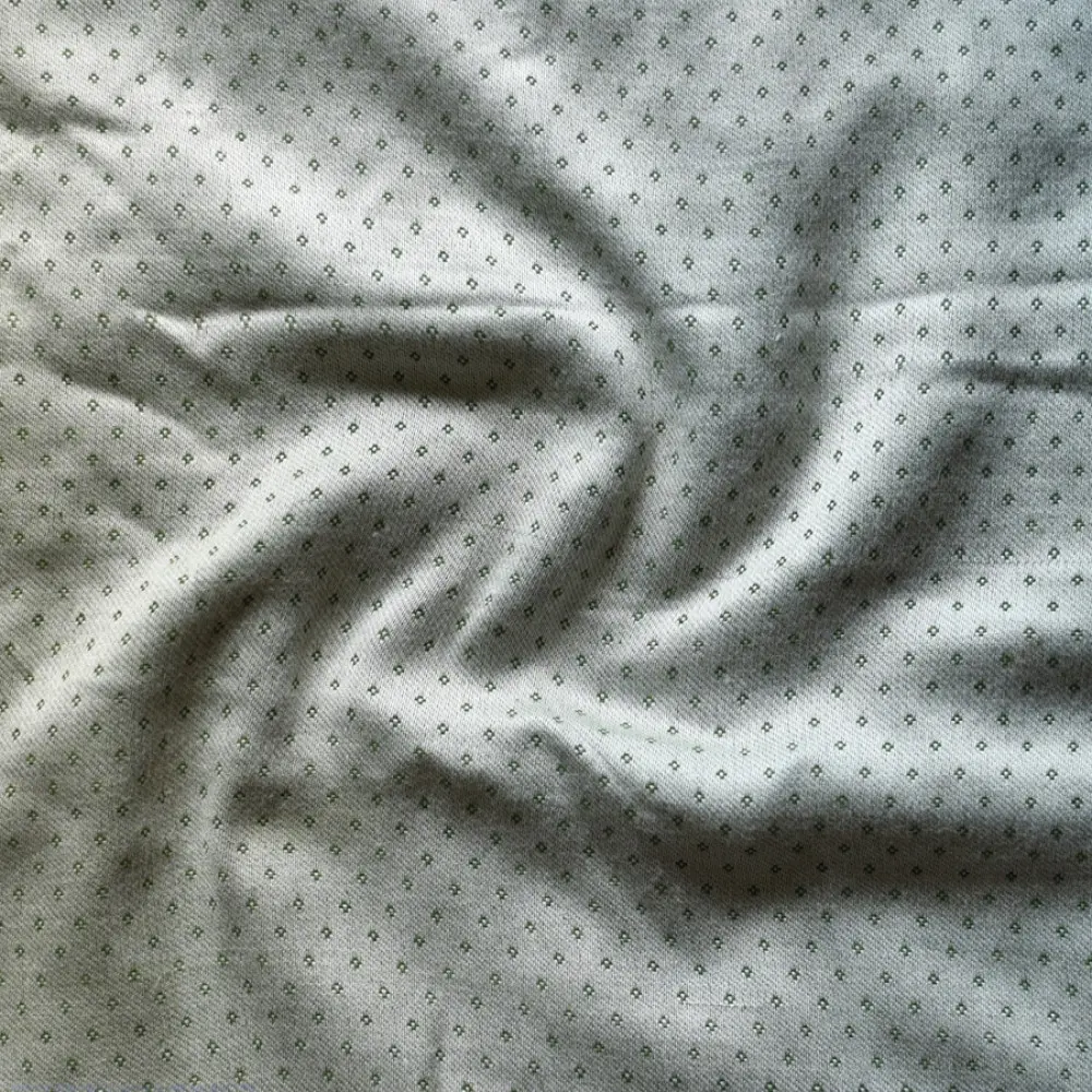 Hand Woven Fabric - Off White With Green Dots