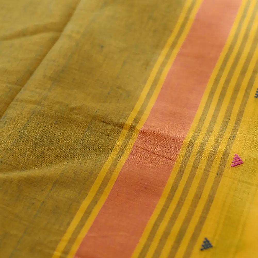 Shop Begampuri Cotton Yellow Saree With Woven Butta & Border