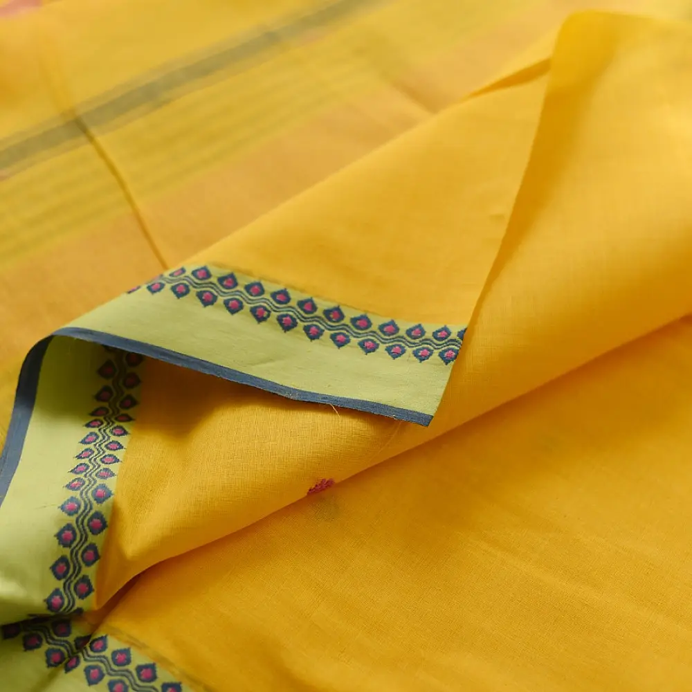Shop Begampuri Cotton Yellow Saree With Woven Butta & Border