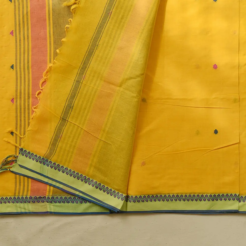 Shop Begampuri Cotton Yellow Saree With Woven Butta & Border
