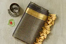 कमला | Handloom Cotton Saree | Zari Checks .  Black
