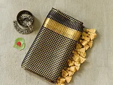 कमला | Handloom Cotton Saree | Zari Checks .  Black