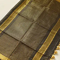 कमला | Handloom Cotton Saree | Zari Checks .  Black