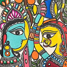 Madhuban . मधुबन ❁ Madhubani Painting - Radha Krishna