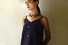 Itr . Jamdani Handloom Sleeveless Top | Dark Blue
