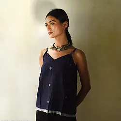 Itr . Jamdani Handloom Sleeveless Top | Dark Blue