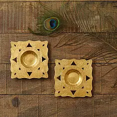 Ahar ~ Brass Handcrafted T-Light Holder - (Set of Two)