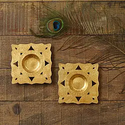 Ahar ~ Brass Handcrafted T-Light Holder - (Set of Two)