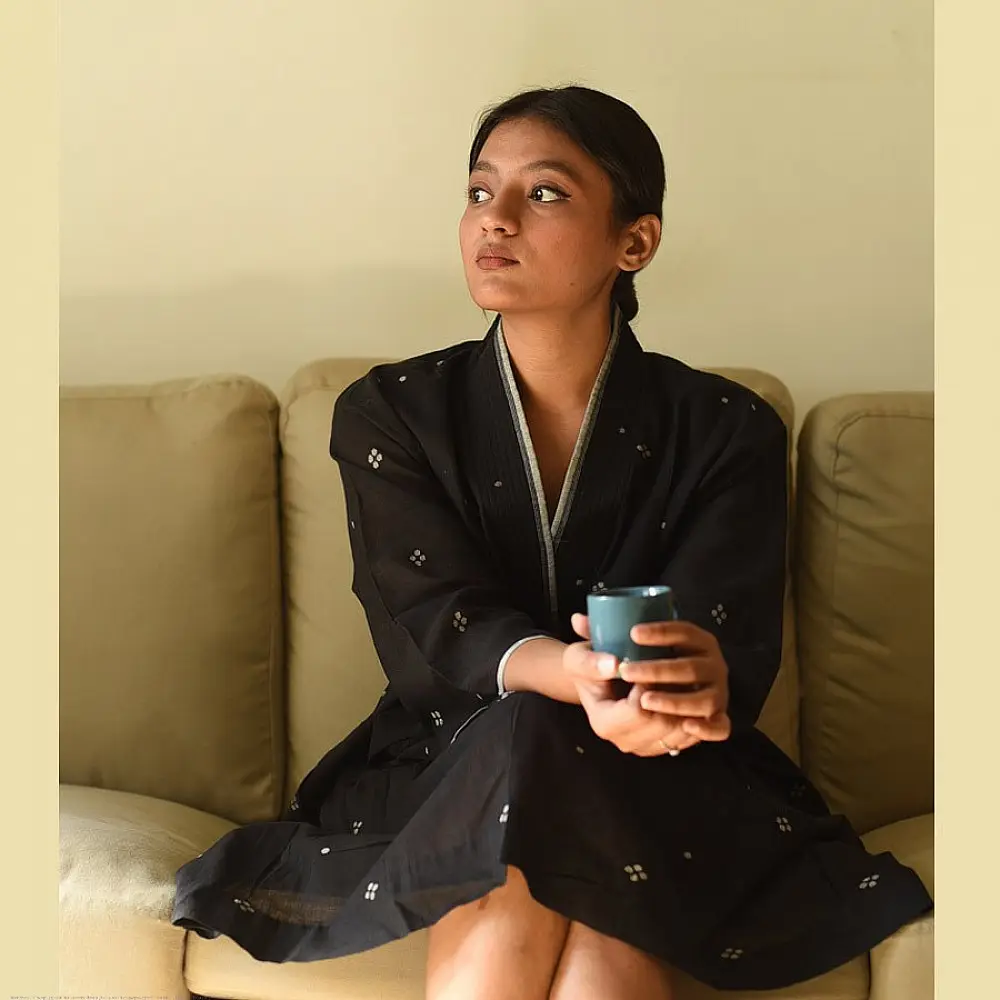 shop Jamdani Handloom Cotton Black Dress