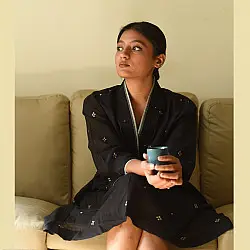 Jamdani Handloom Cotton Black Dress