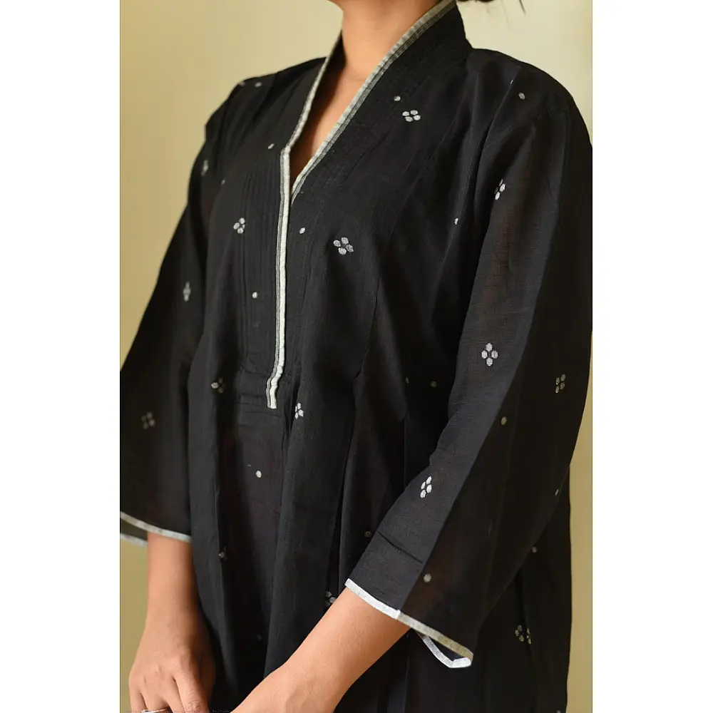 shop Jamdani Handloom Cotton Black Dress