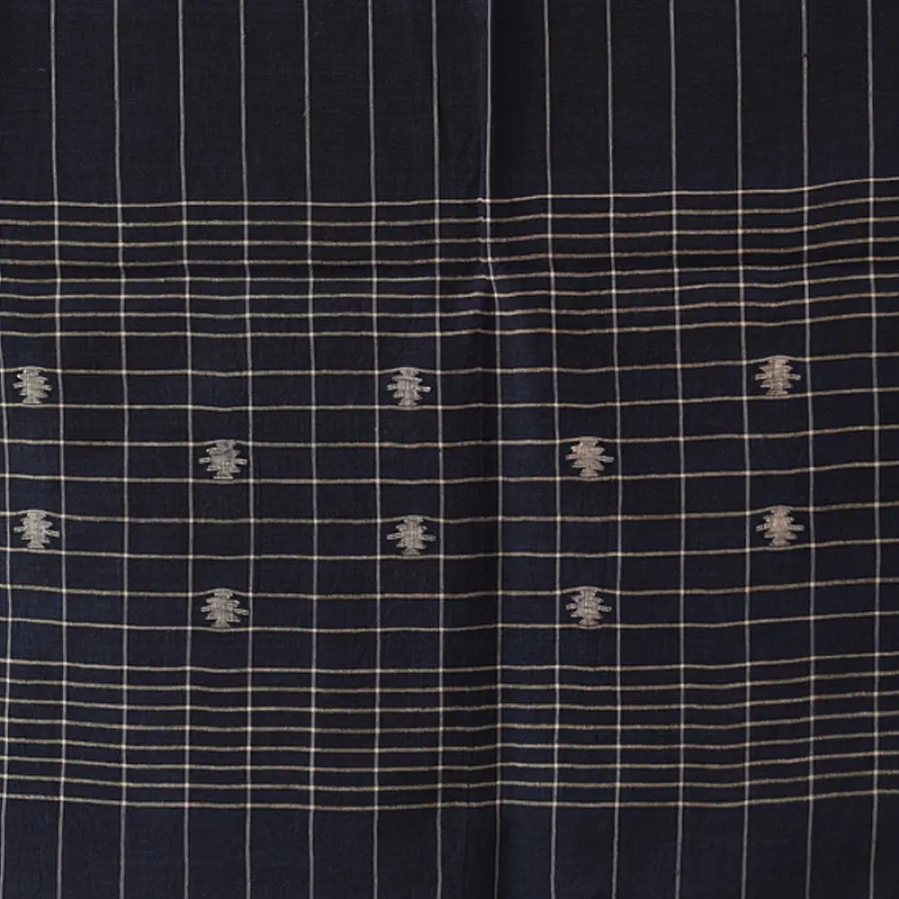 shop Handloom Soft Cotton Jamdani Stole  - Navy Blue