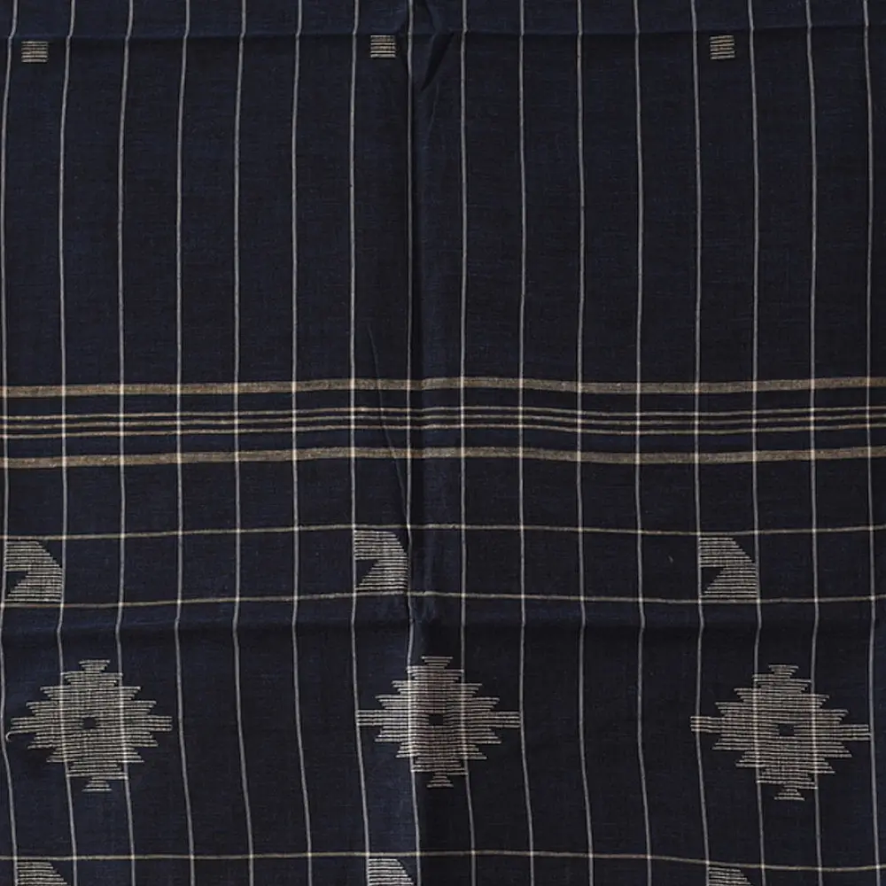 shop Handloom Soft Cotton Jamdani Stole  - Navy Blue
