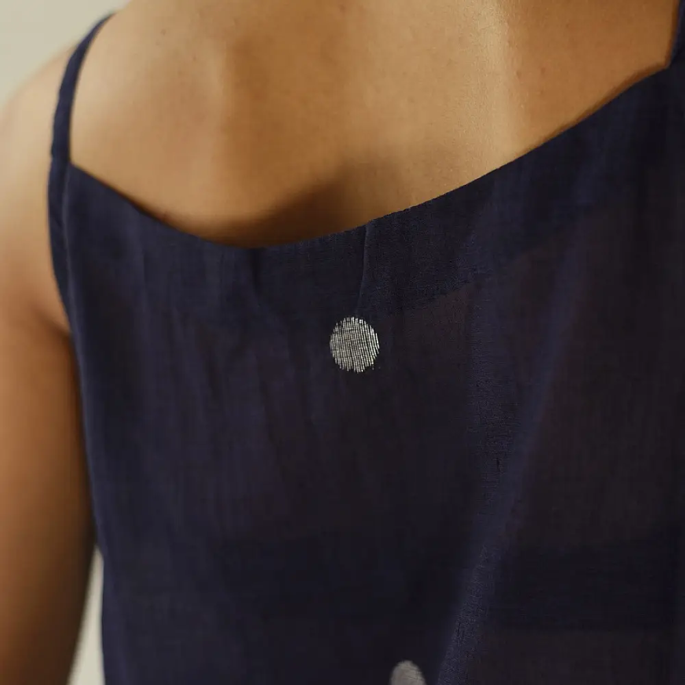 buy Handloom Jamdani Dark Blue Sleeveless Top 