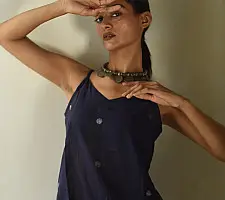 Itr . Jamdani Handloom Sleeveless Top | Dark Blue