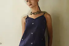Itr . Jamdani Handloom Sleeveless Top | Dark Blue