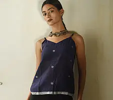 Itr . Jamdani Handloom Sleeveless Top | Dark Blue
