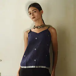 Itr . Jamdani Handloom Sleeveless Top | Dark Blue