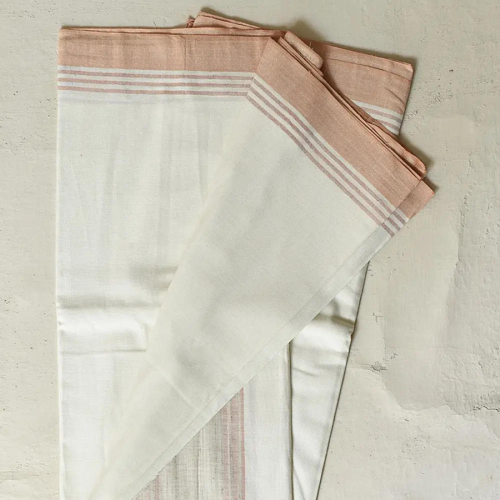 shop Handloom Cotton x Cotton Dhoti Khes - Rose Gold Border 