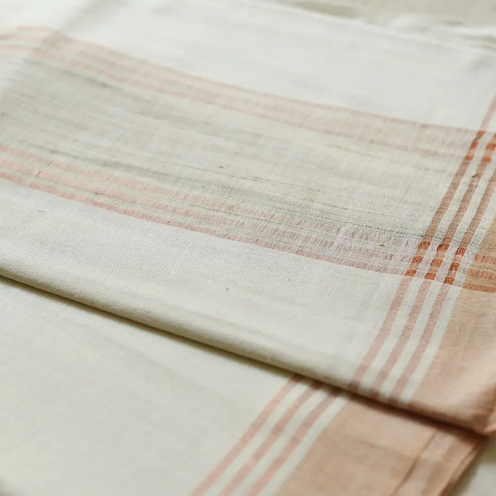 shop Handloom Cotton x Cotton Dhoti Khes - Rose Gold Border 