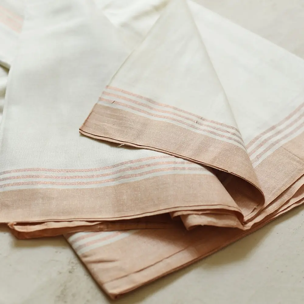 shop Handloom Cotton x Cotton Dhoti Khes - Rose Gold Border 