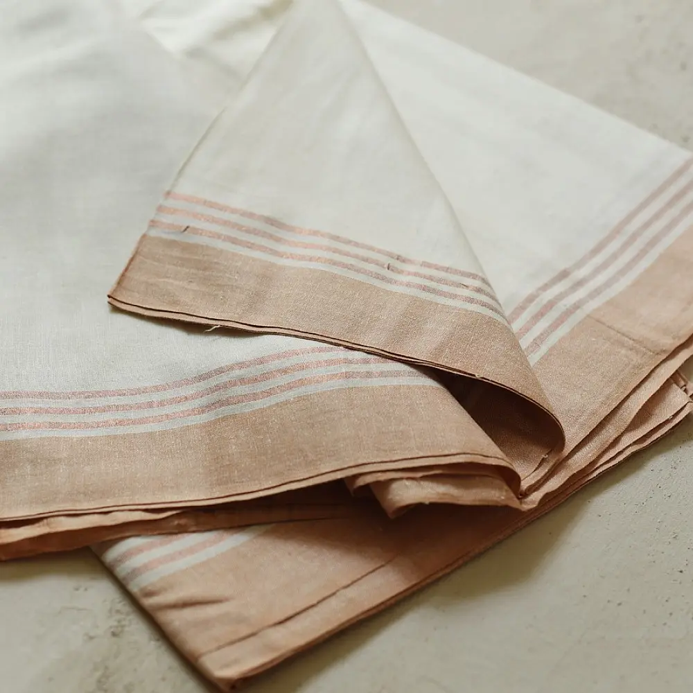 shop Handloom Cotton x Cotton Dhoti Khes - Rose Gold Border 