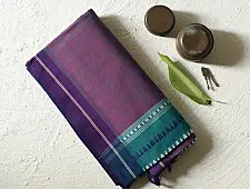 Sadaa . सदा ✡ Begampuri Cotton Purple Saree With Green Pallu