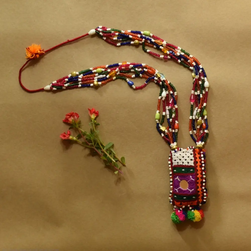 Handmade Tribal Bead & Embroidered Necklace 