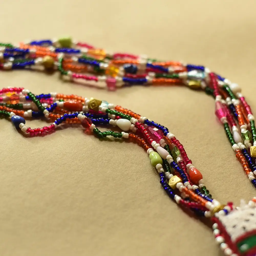 Handmade Tribal Bead & Embroidered Necklace 