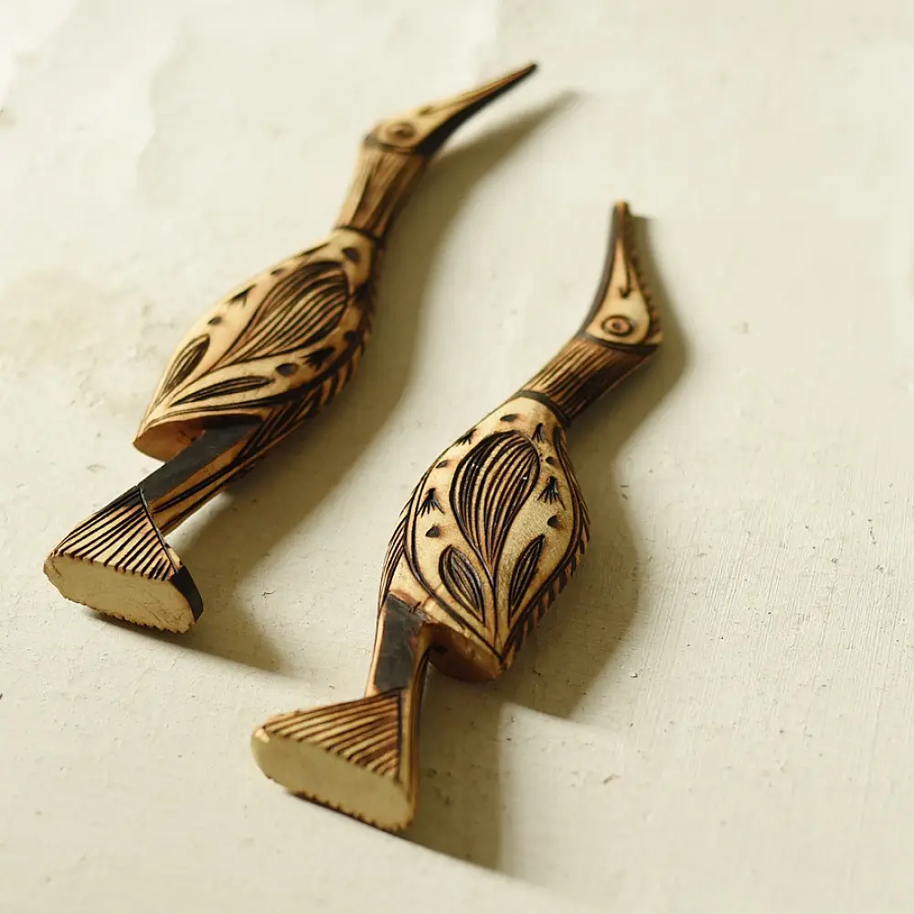 shop Rustic Handmade Wood Burning Art - Bird Herons (Set of Two)